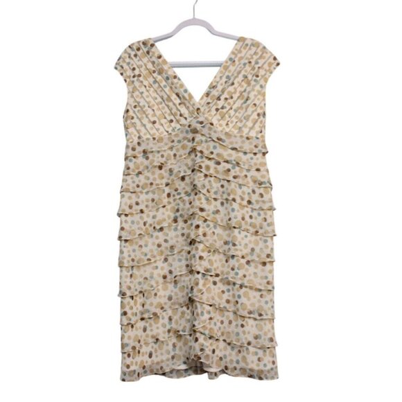 Adrianna Papell Dress Size 14 Sheath Polka Dot Ruffle Tiered Layered Formal Y2K - Picture 1 of 12